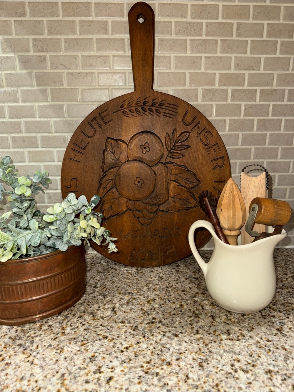 Wooden Cutting Board Carved Fruit - Give us this day our daily bread